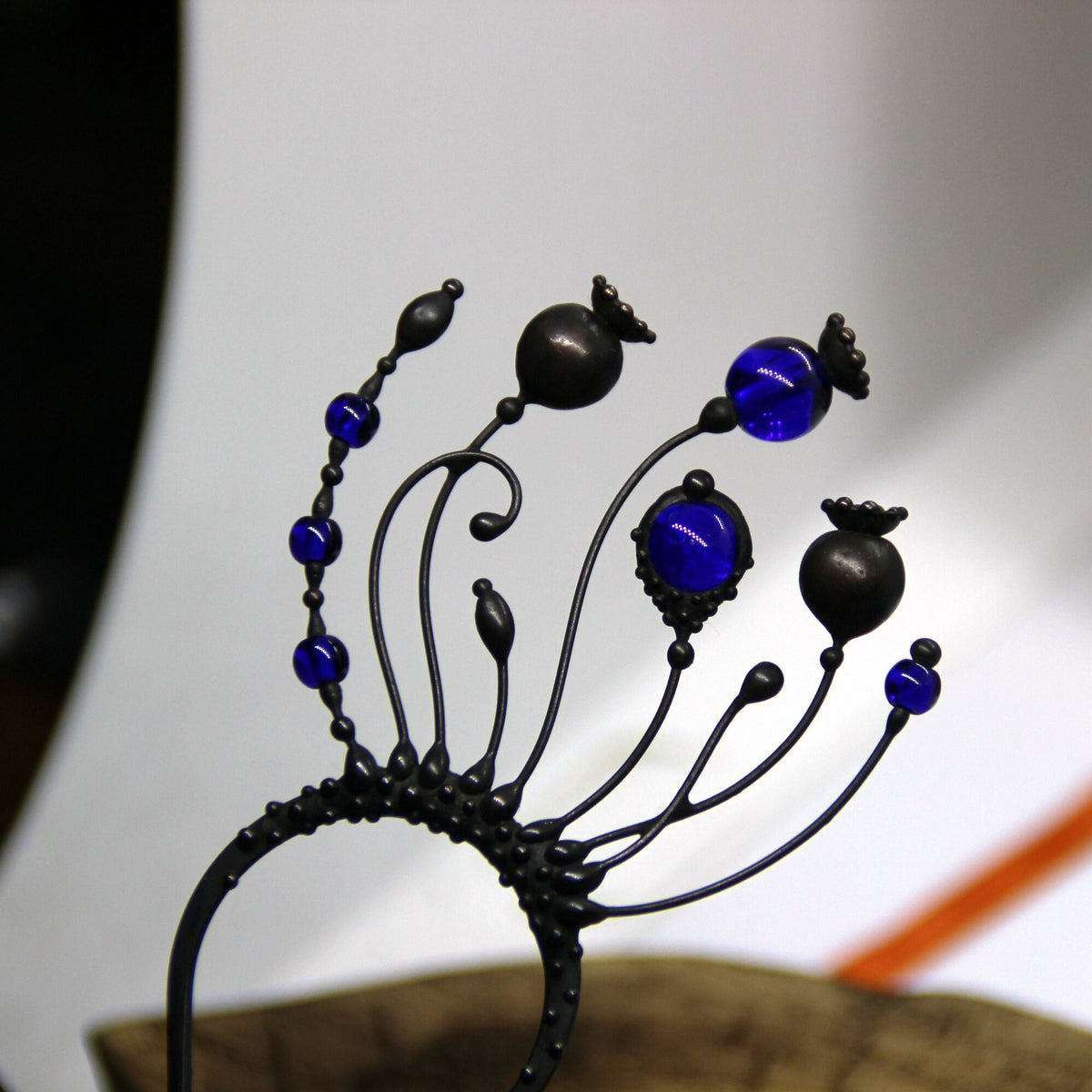 Cobalt Blue Glass Poppy Hair Pin – Blackened Copper