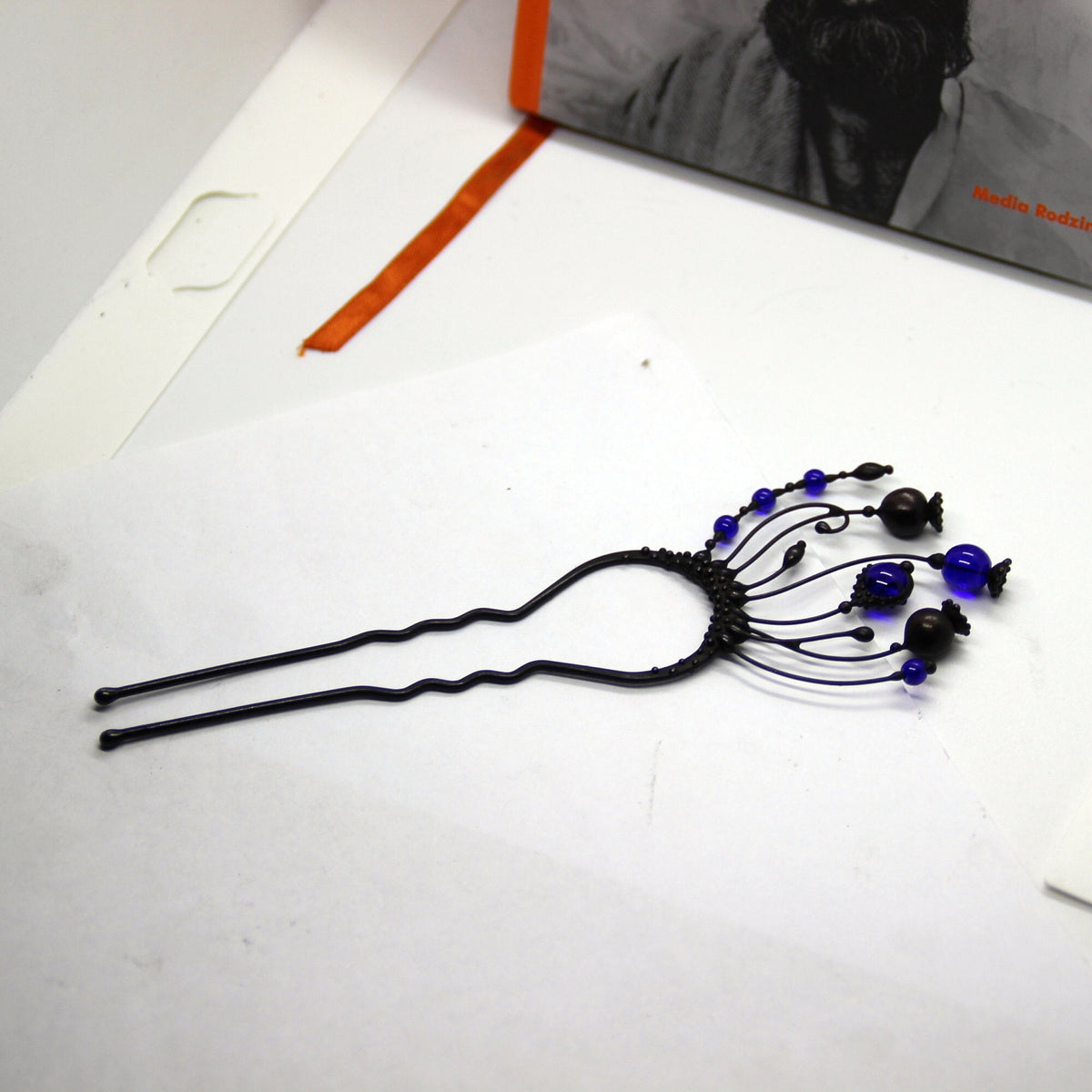 Cobalt Blue Glass Poppy Hair Pin – Blackened Copper