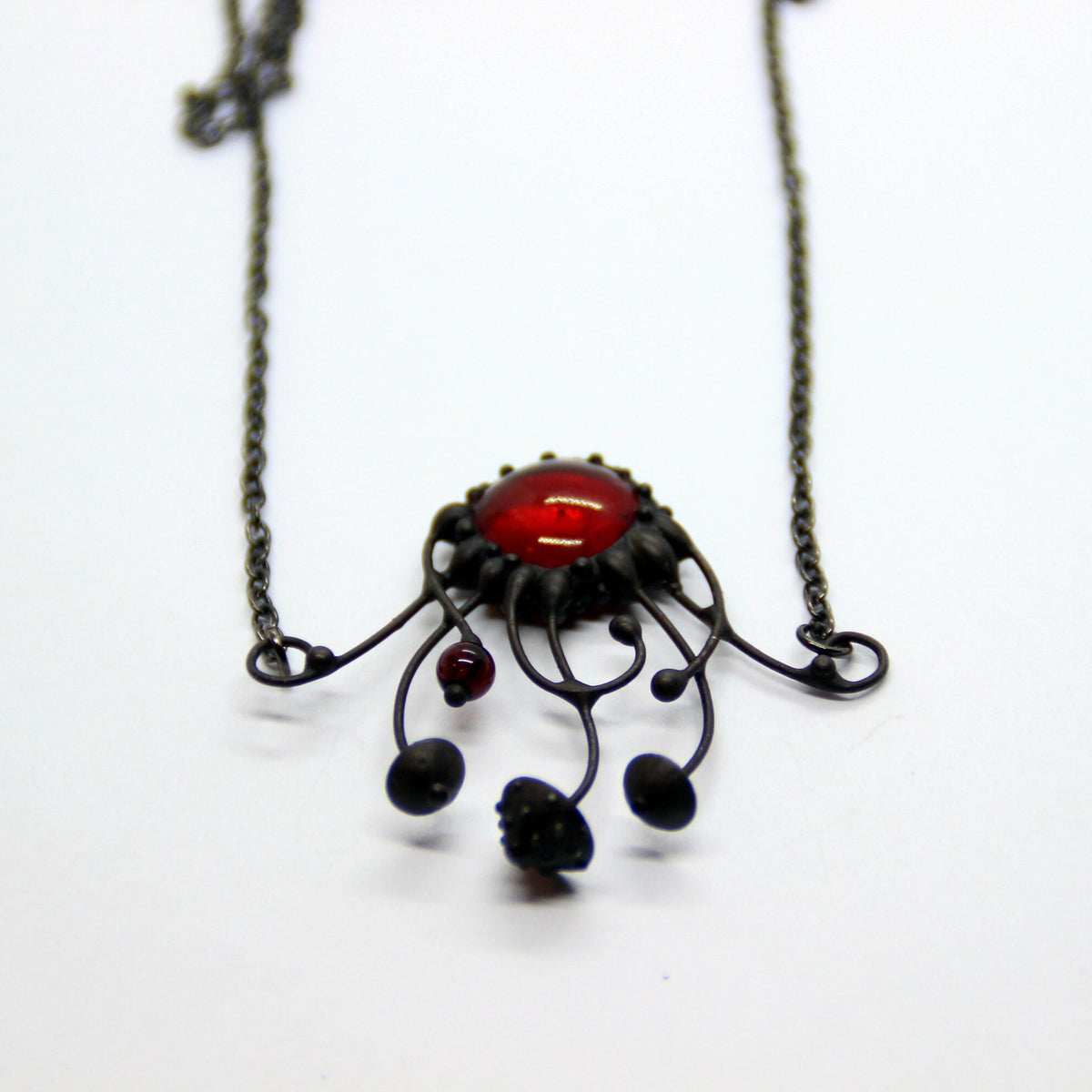 Red Glass Amanita Mushroom Cluster Necklace – Blackened Copper