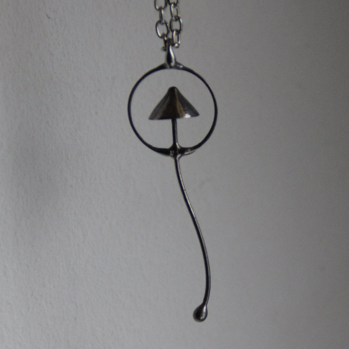 Silver Tone Mushroom Pendant Necklace – Copper & Pewter Minimal Forest
