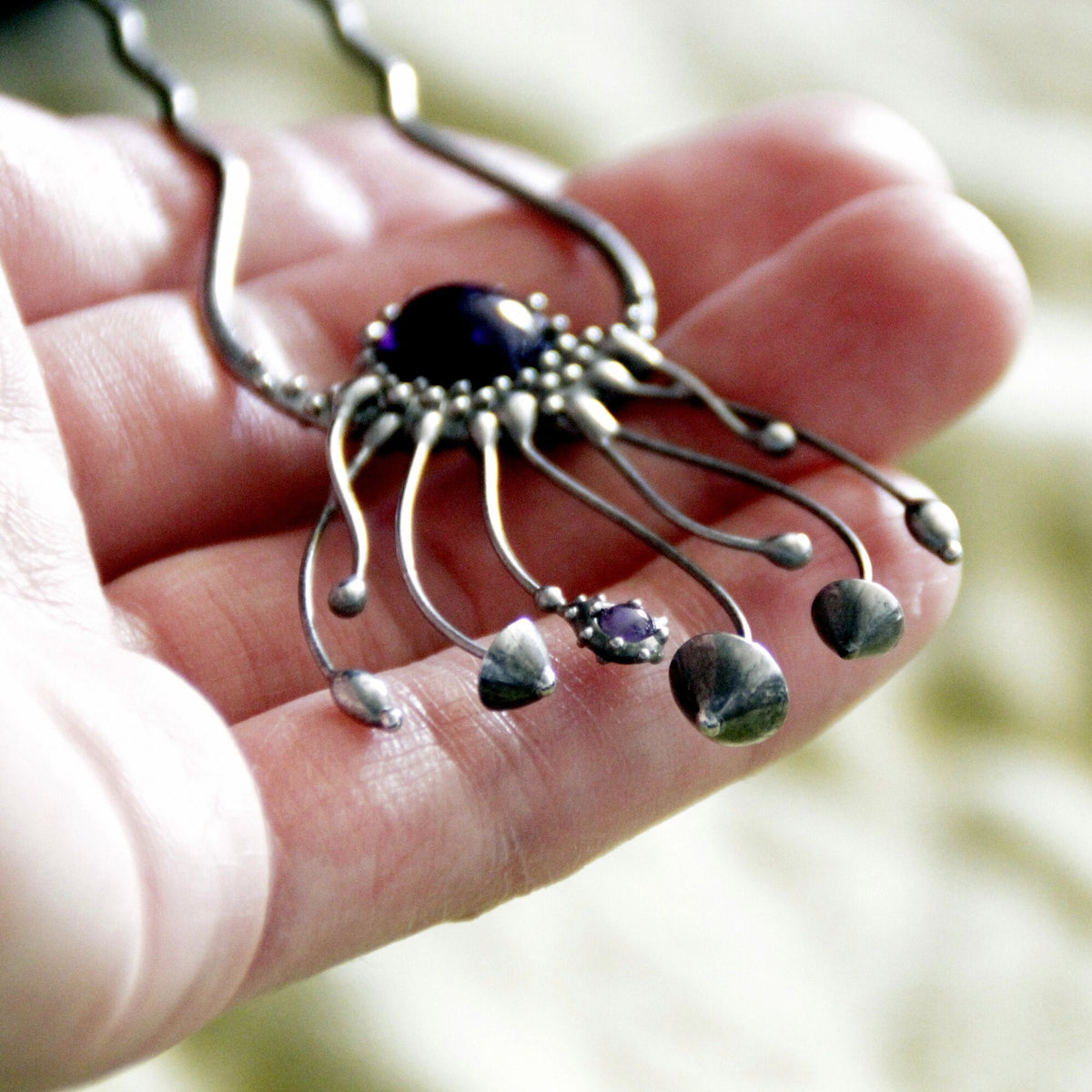 Amethyst Mushroom Hair Pin – Silver Tone