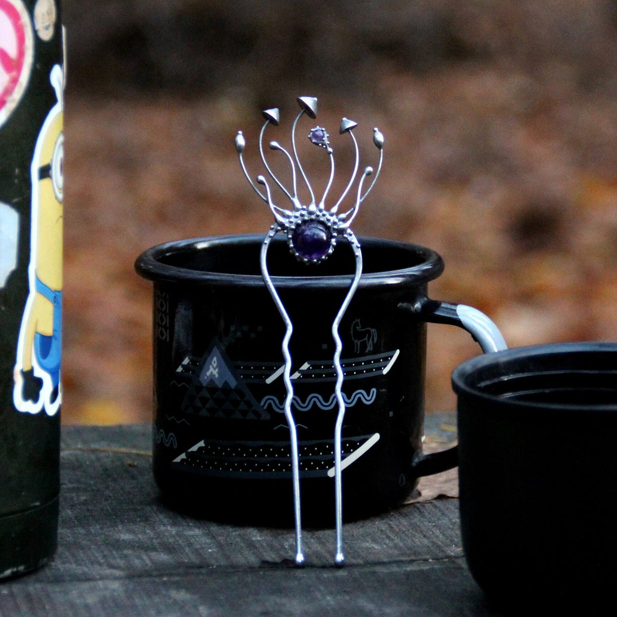 Amethyst Mushroom Hair Pin – Silver Tone