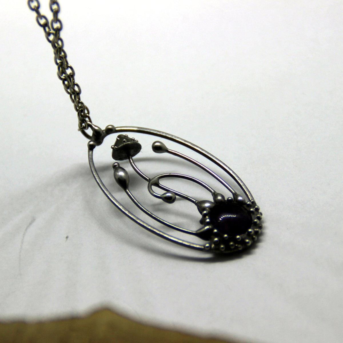 Amethyst Amanita Mushroom Necklace – Silver Tone
