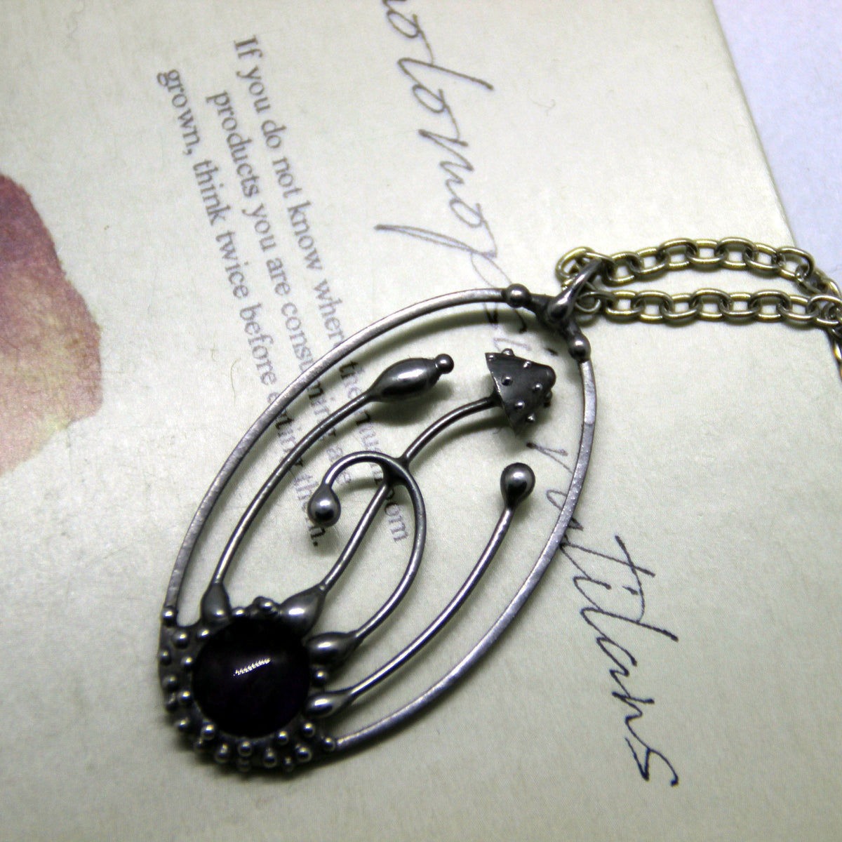 Amethyst Amanita Mushroom Necklace – Silver Tone