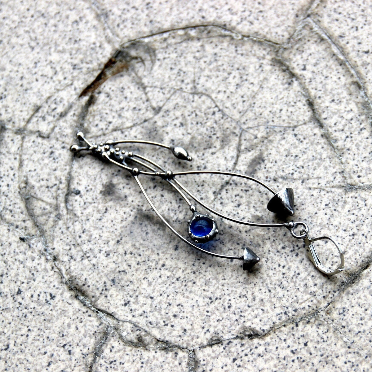 Blue Glass Mushroom Earring – Silver Tone