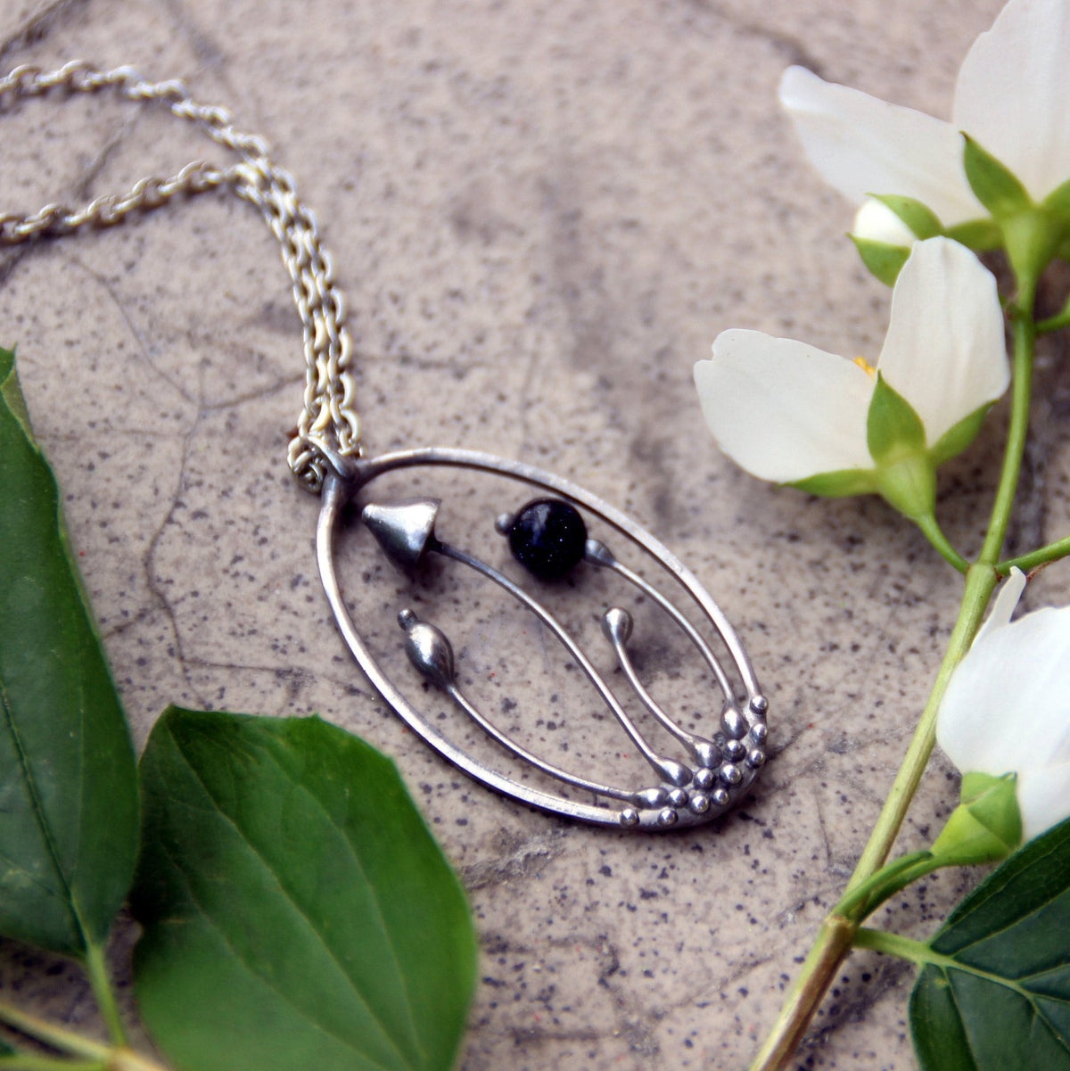 Blue Aventurine Mushroom Necklace – Silver Tone