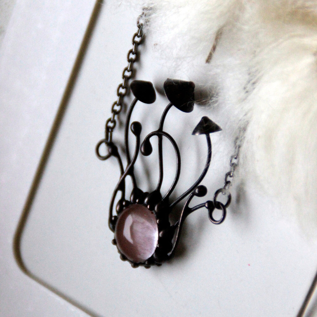 Watermelon Quartz Mushroom Necklace – Blackened Copper