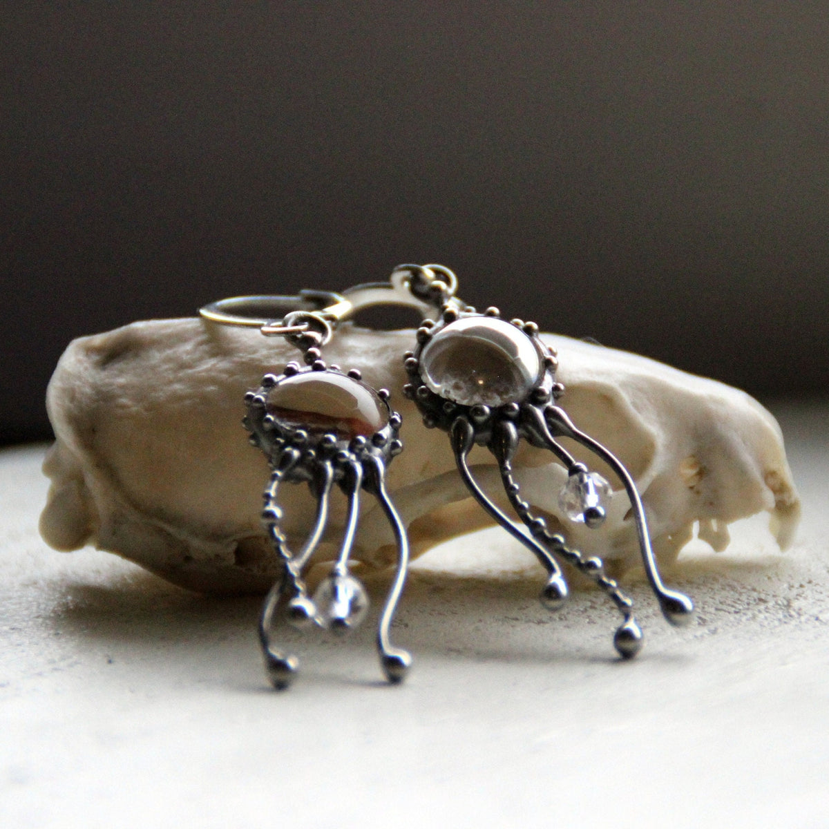 Clear Glass Jellyfish Earrings – Silver Tone
