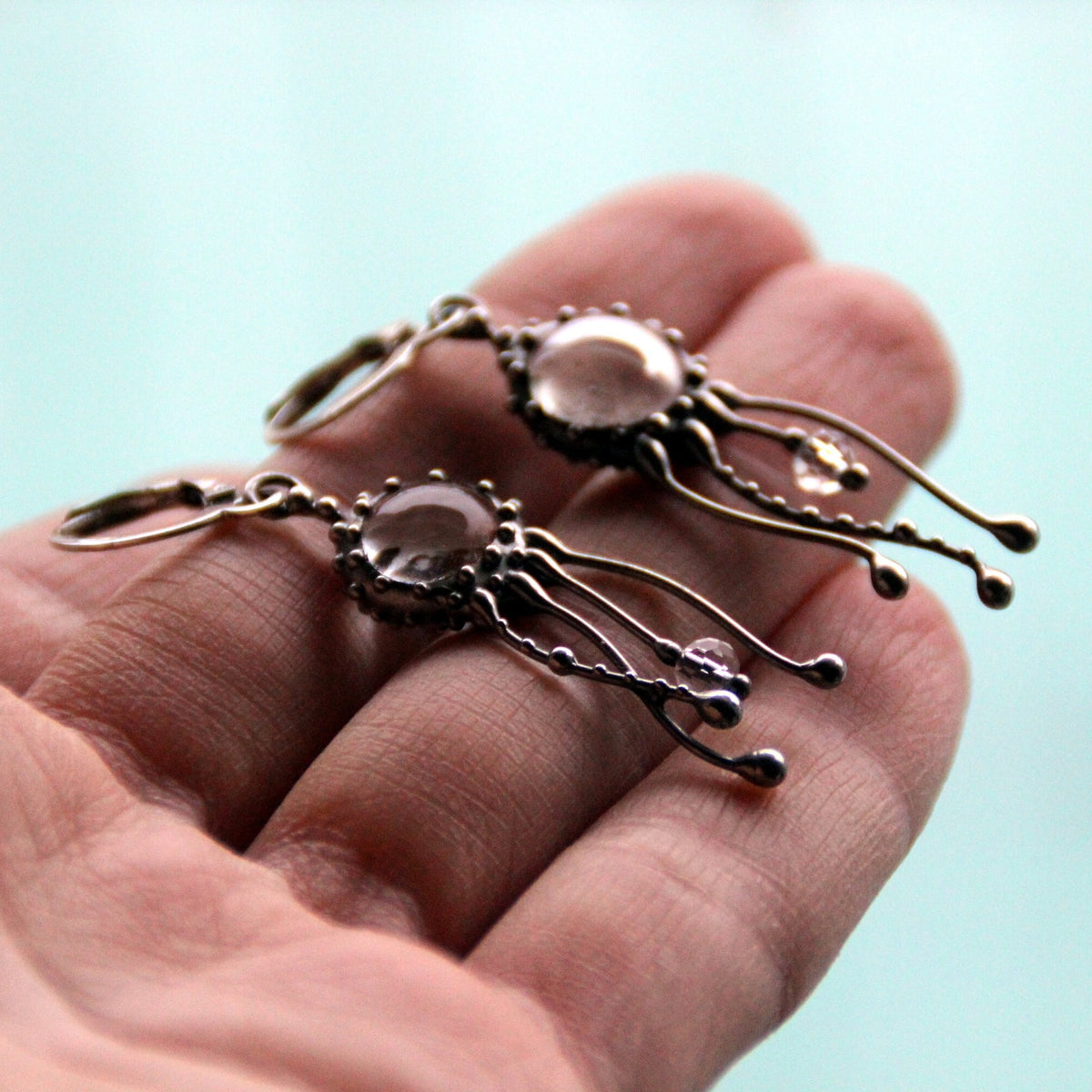 Clear Glass Jellyfish Earrings – Silver Tone