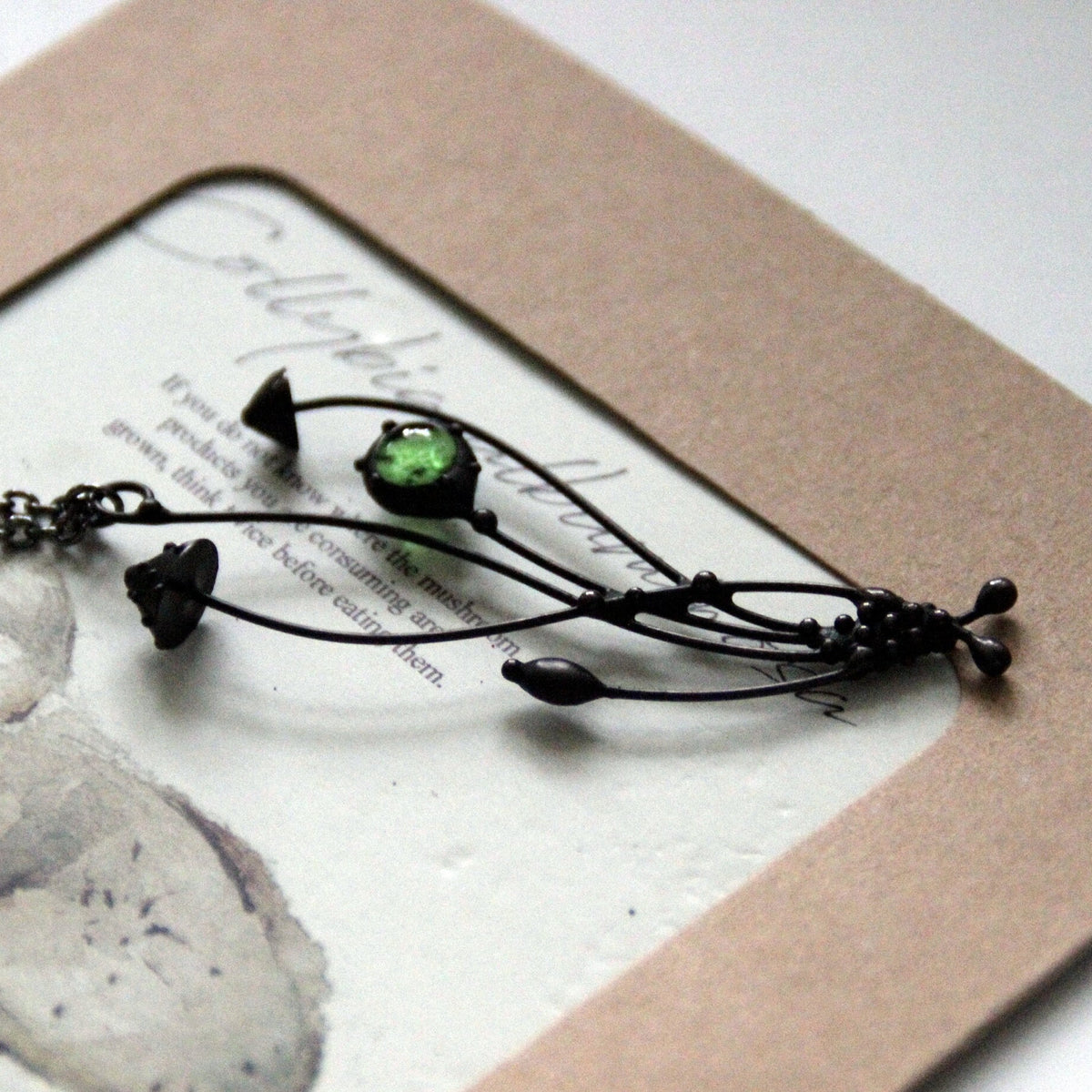 Green Stained Glass Mushroom Necklace – Blackened Copper