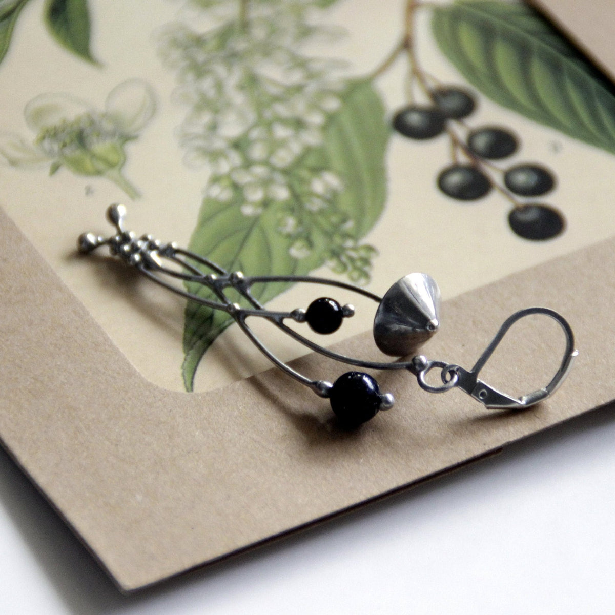 Black Aventurine Mushroom Single Earring – Silver Tone