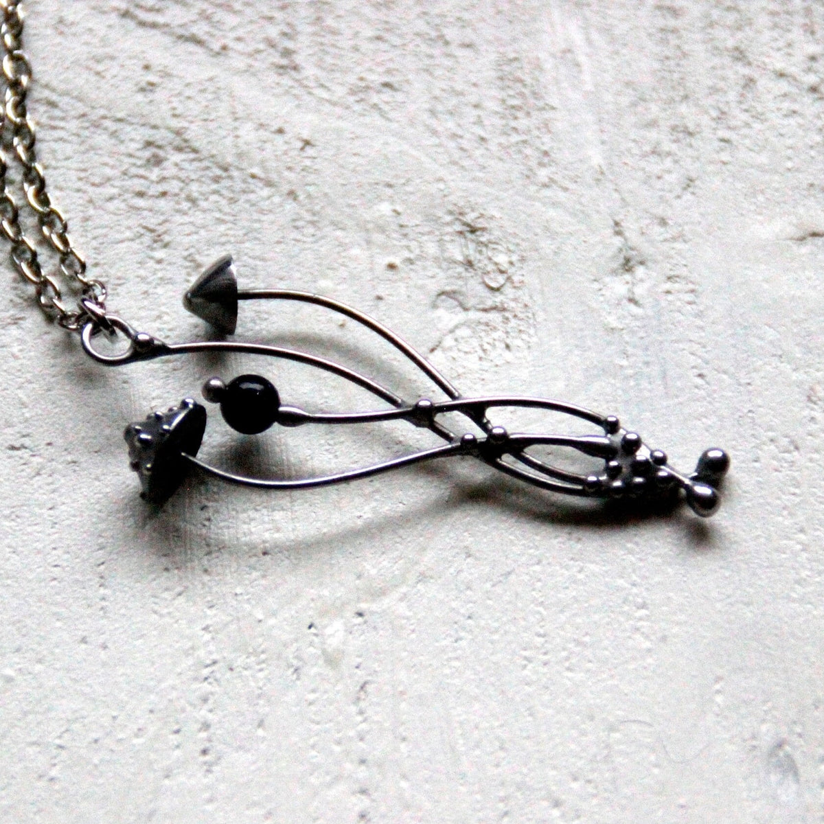 Black Aventurine Amanita Mushroom Necklace – Silver Tone