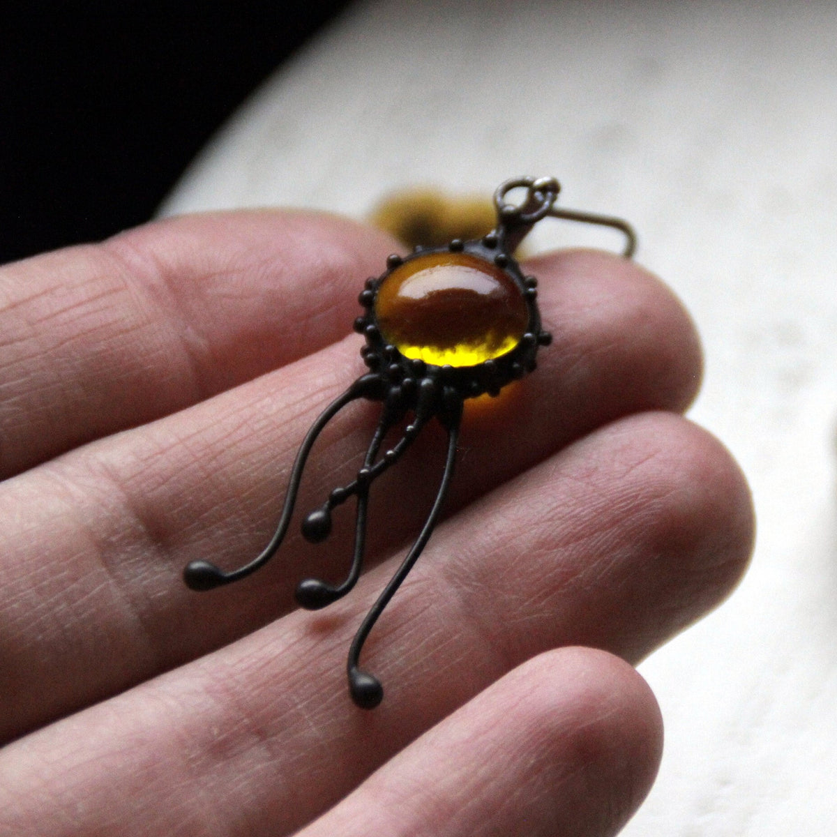 Yellow Glass Jellyfish Single Earring – Blackened Copper