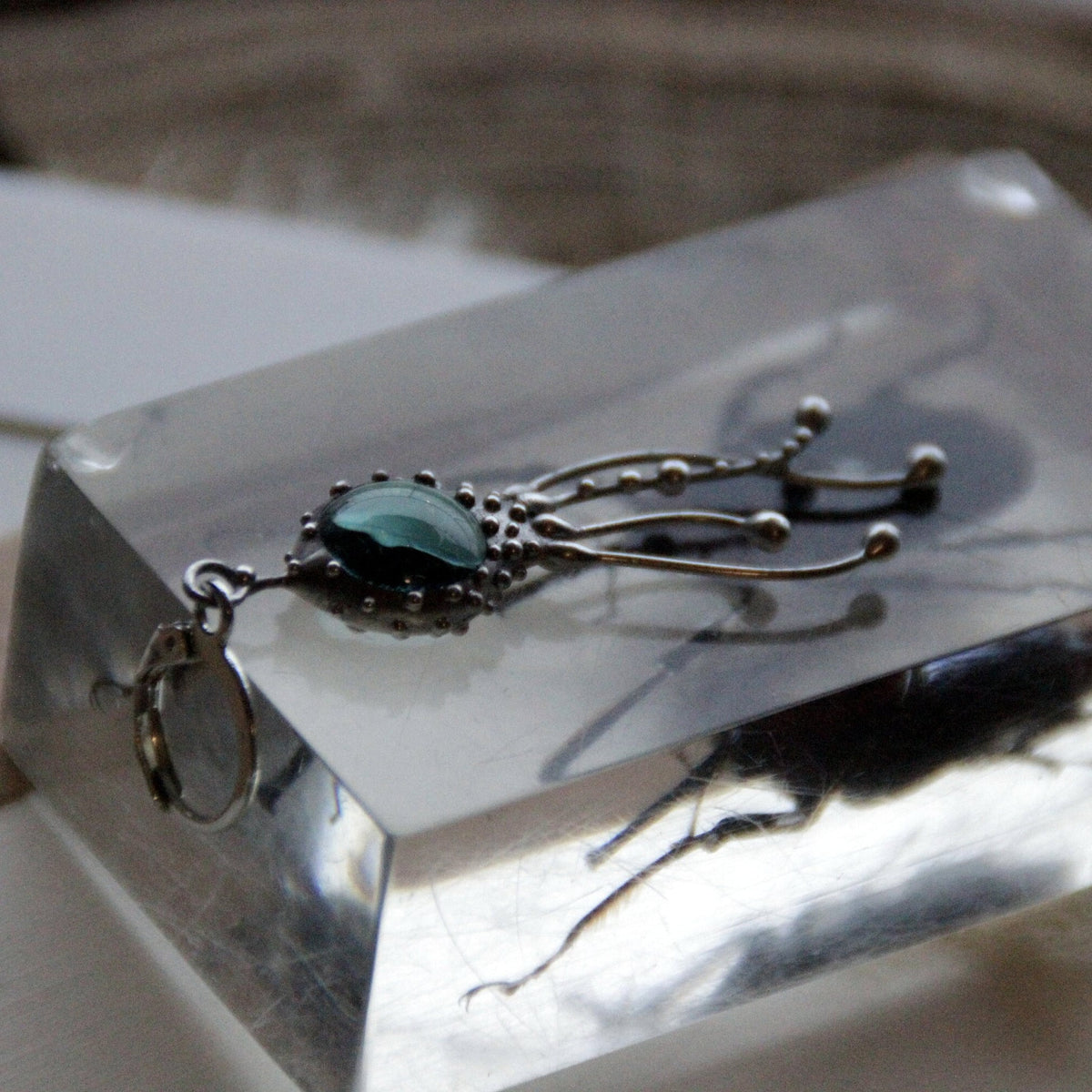 Blue Glass Octopus Single Earring – Silver Tone