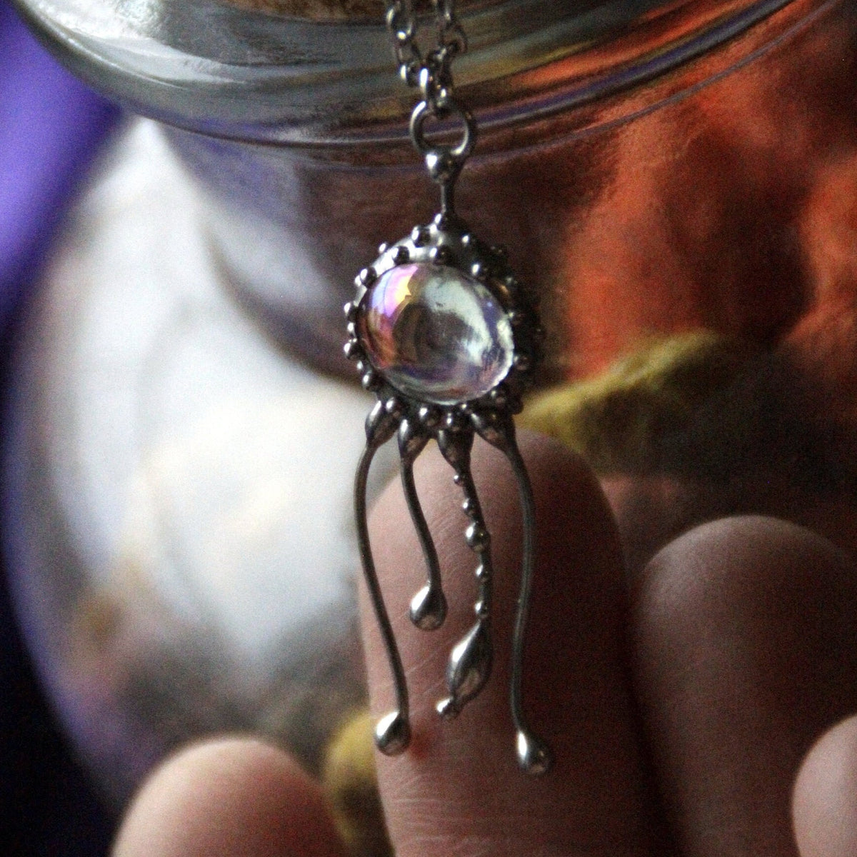 Clear Glass Jellyfish Necklace – Silver Tone