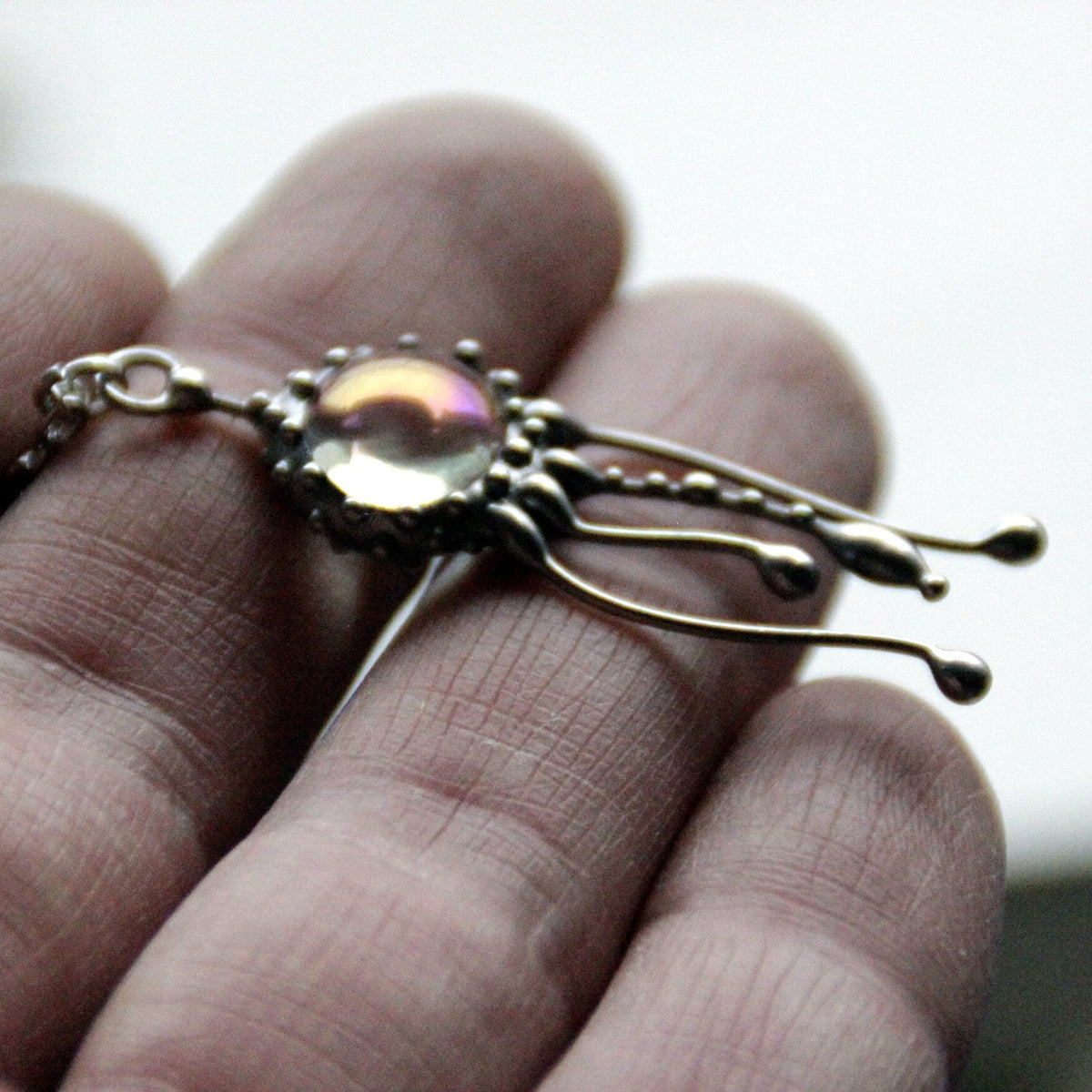 Clear Glass Jellyfish Necklace – Silver Tone