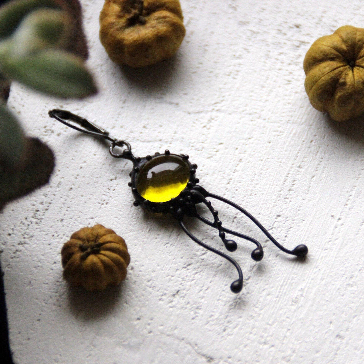 Yellow Glass Jellyfish Single Earring – Blackened Copper