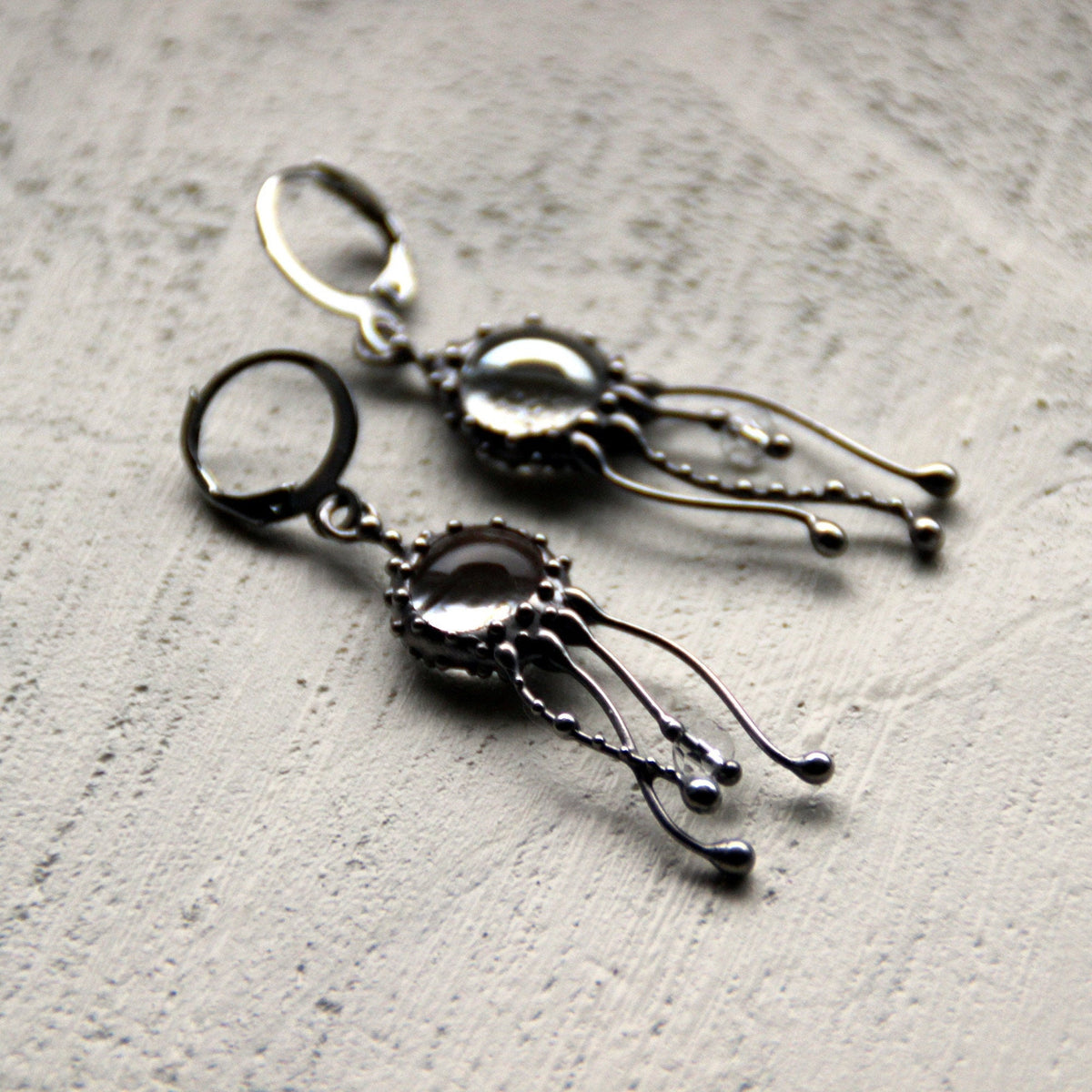 Clear Glass Jellyfish Earrings – Silver Tone