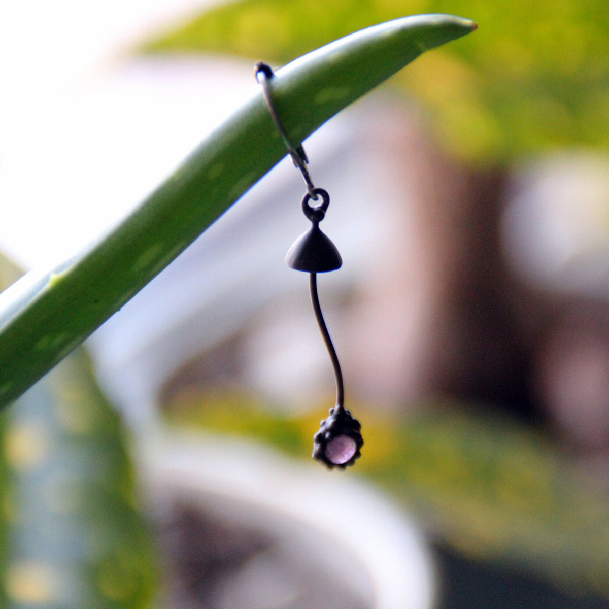 Amethyst Mushroom Single Earring – Blackened Copper