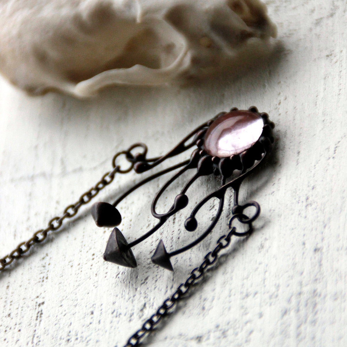 Watermelon Quartz Mushroom Necklace – Blackened Copper