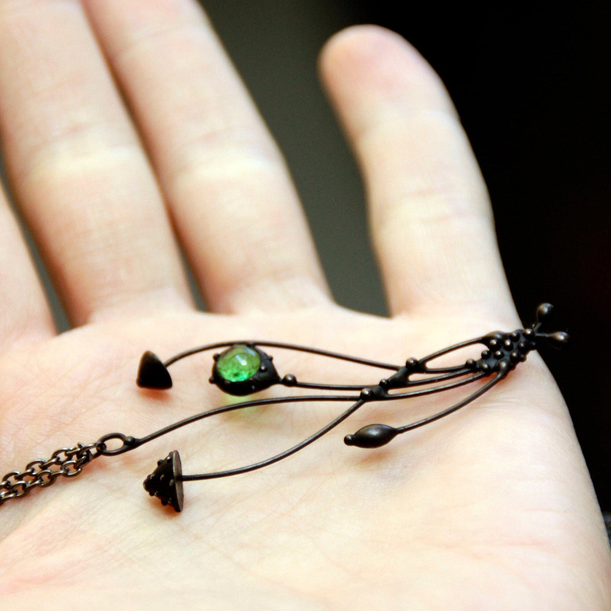 Green Stained Glass Mushroom Necklace – Blackened Copper