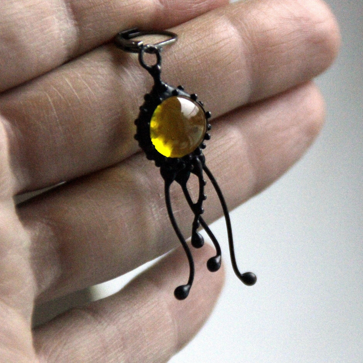 Yellow Glass Jellyfish Single Earring – Blackened Copper