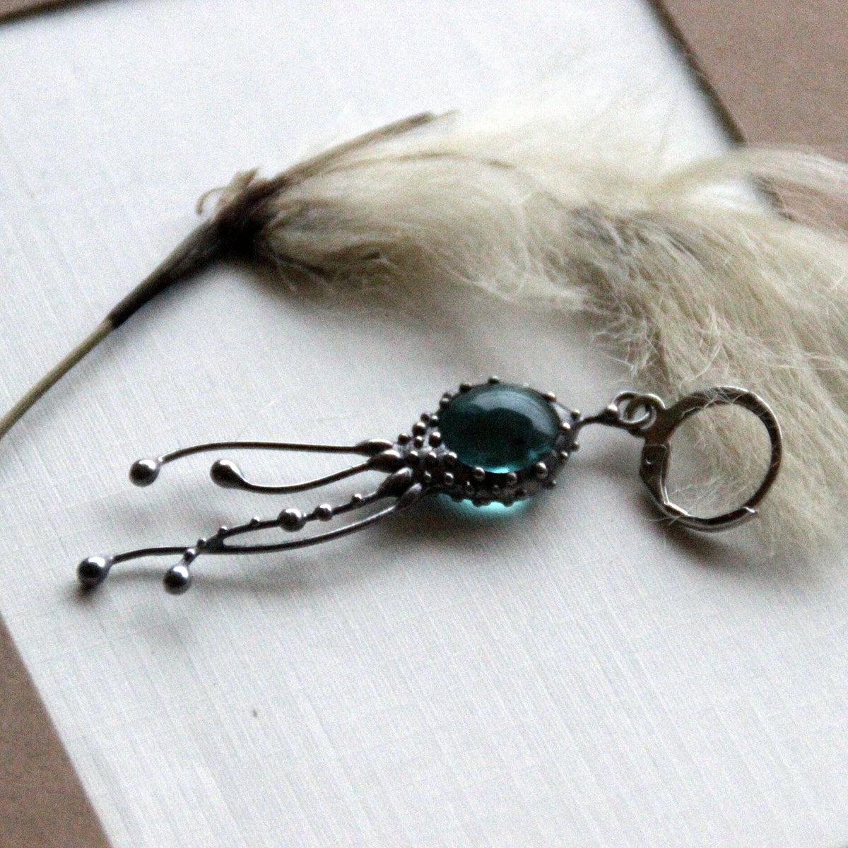Blue Glass Octopus Single Earring – Silver Tone