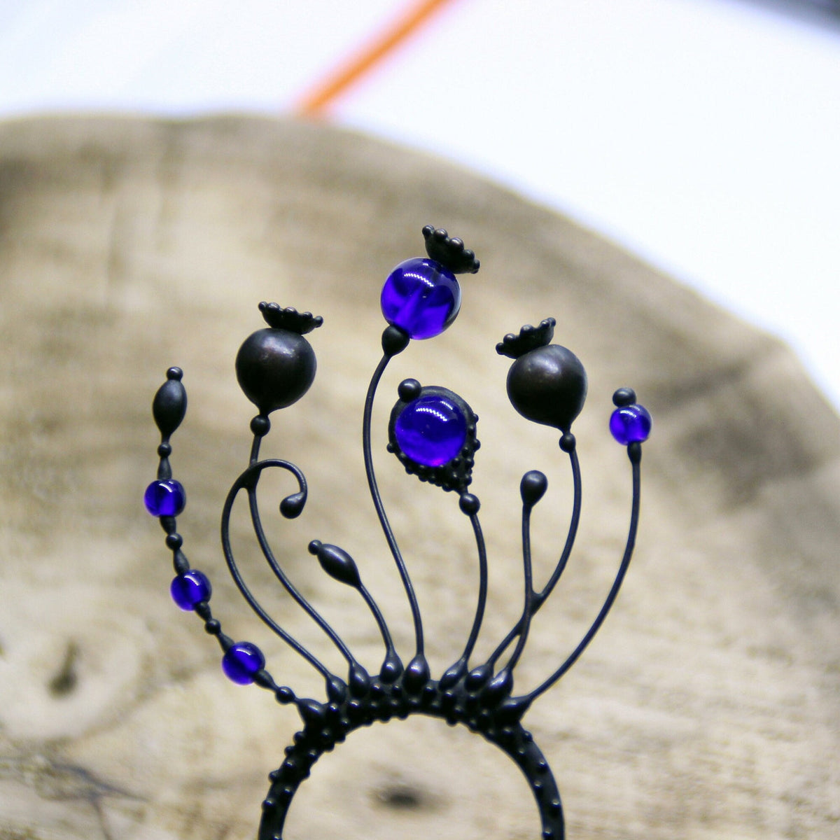Cobalt Blue Glass Poppy Hair Pin – Blackened Copper
