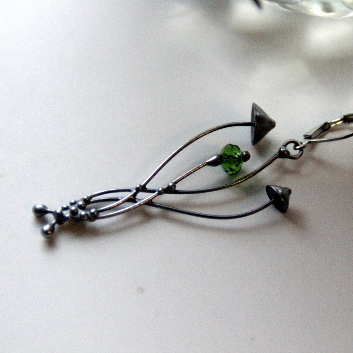 Green Glass Mushroom Single Earring – Silver Tone