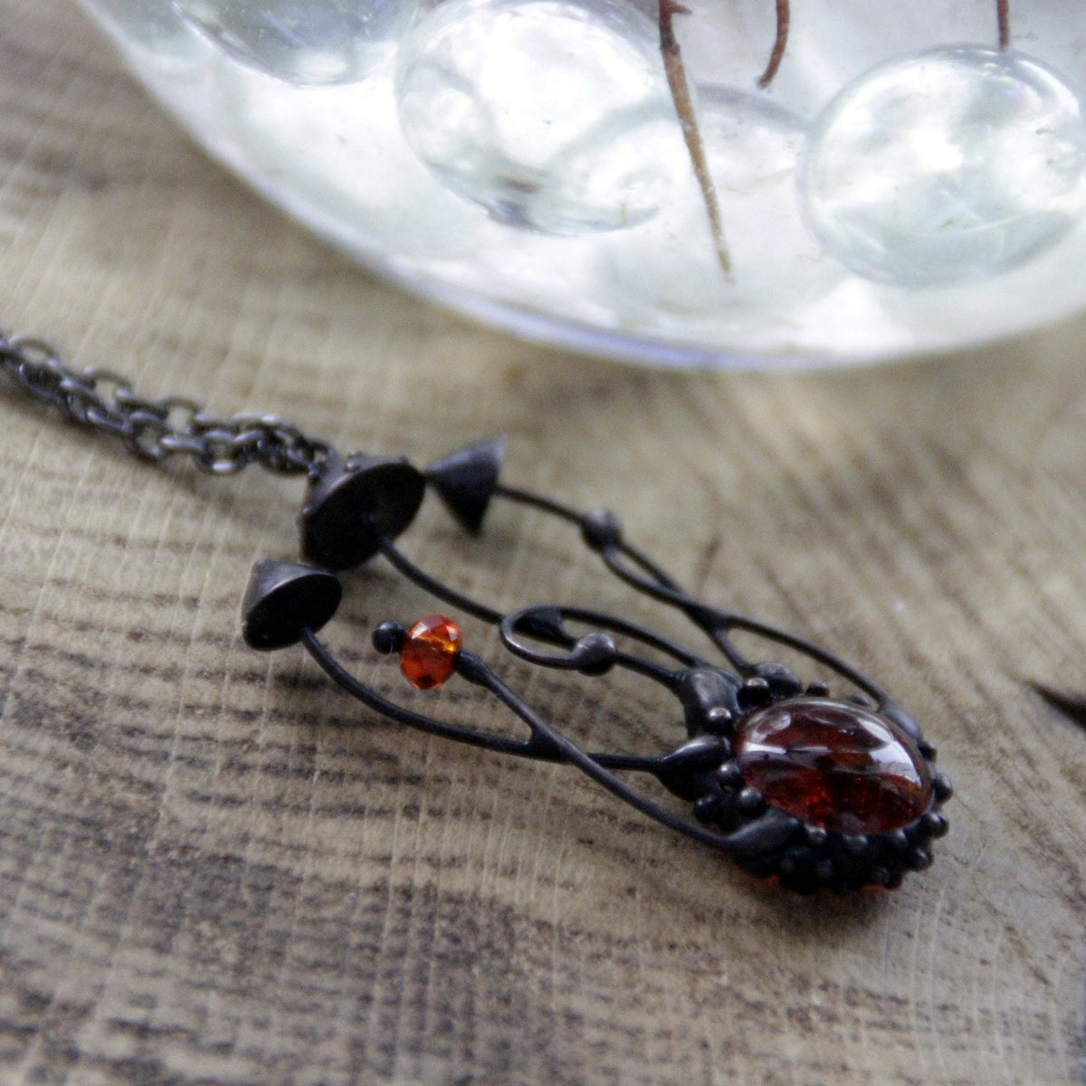 Orange Glass Mushroom Cluster Necklace – Blackened Copper