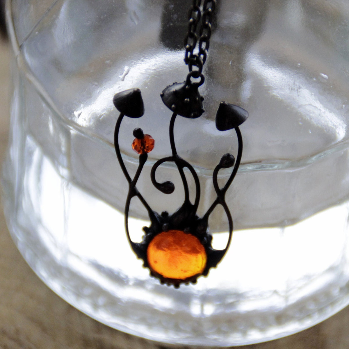 Orange Glass Mushroom Cluster Necklace – Blackened Copper
