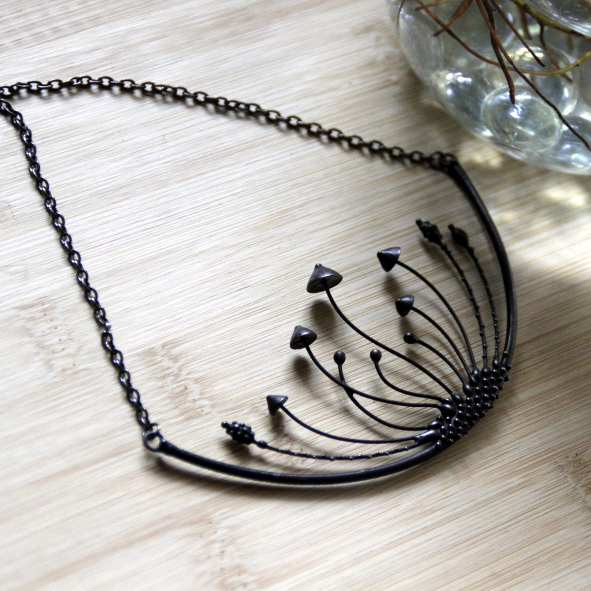 Black Mushroom Cluster Statement Necklace – Blackened Copper