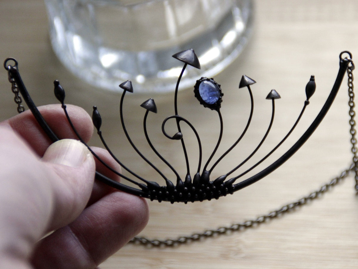 Blue Stained Glass Mushroom Statement Necklace – Blackened Copper