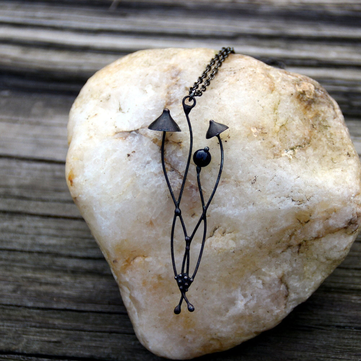 Blue Aventurine Mushroom Necklace – Blackened Copper