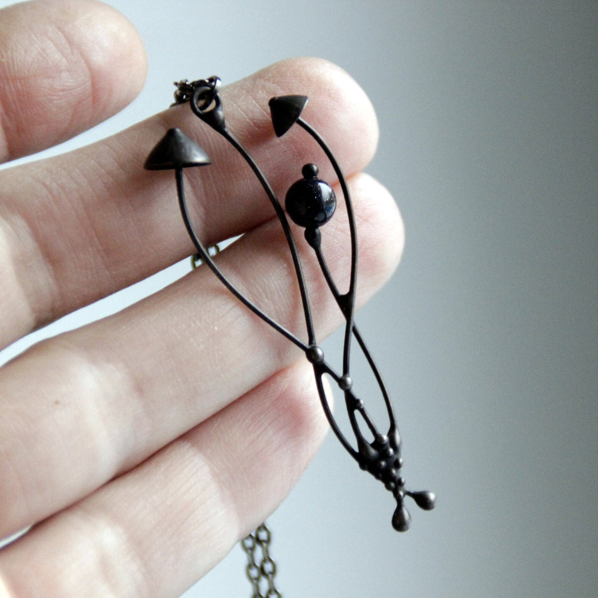Black Aventurine Mushroom Necklace – Blackened Copper