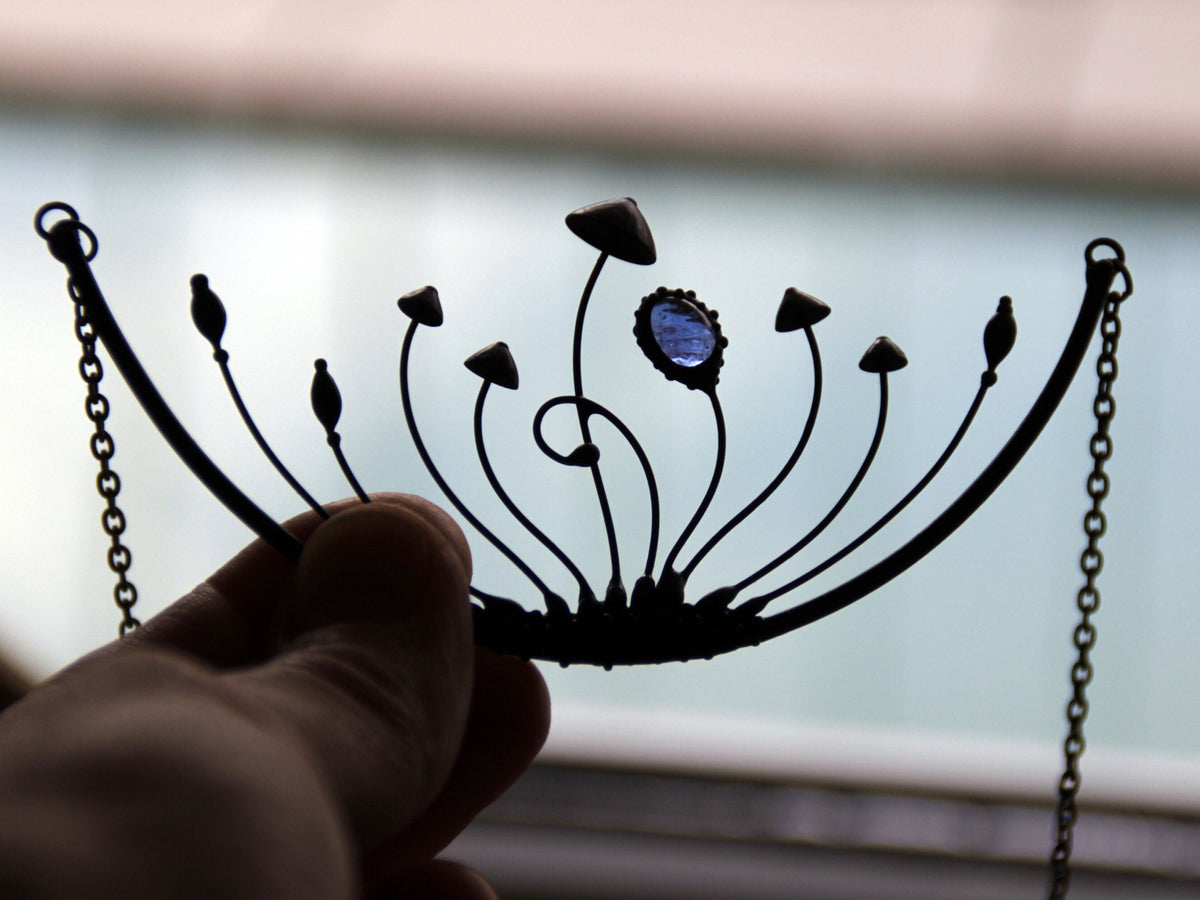 Blue Stained Glass Mushroom Statement Necklace – Blackened Copper
