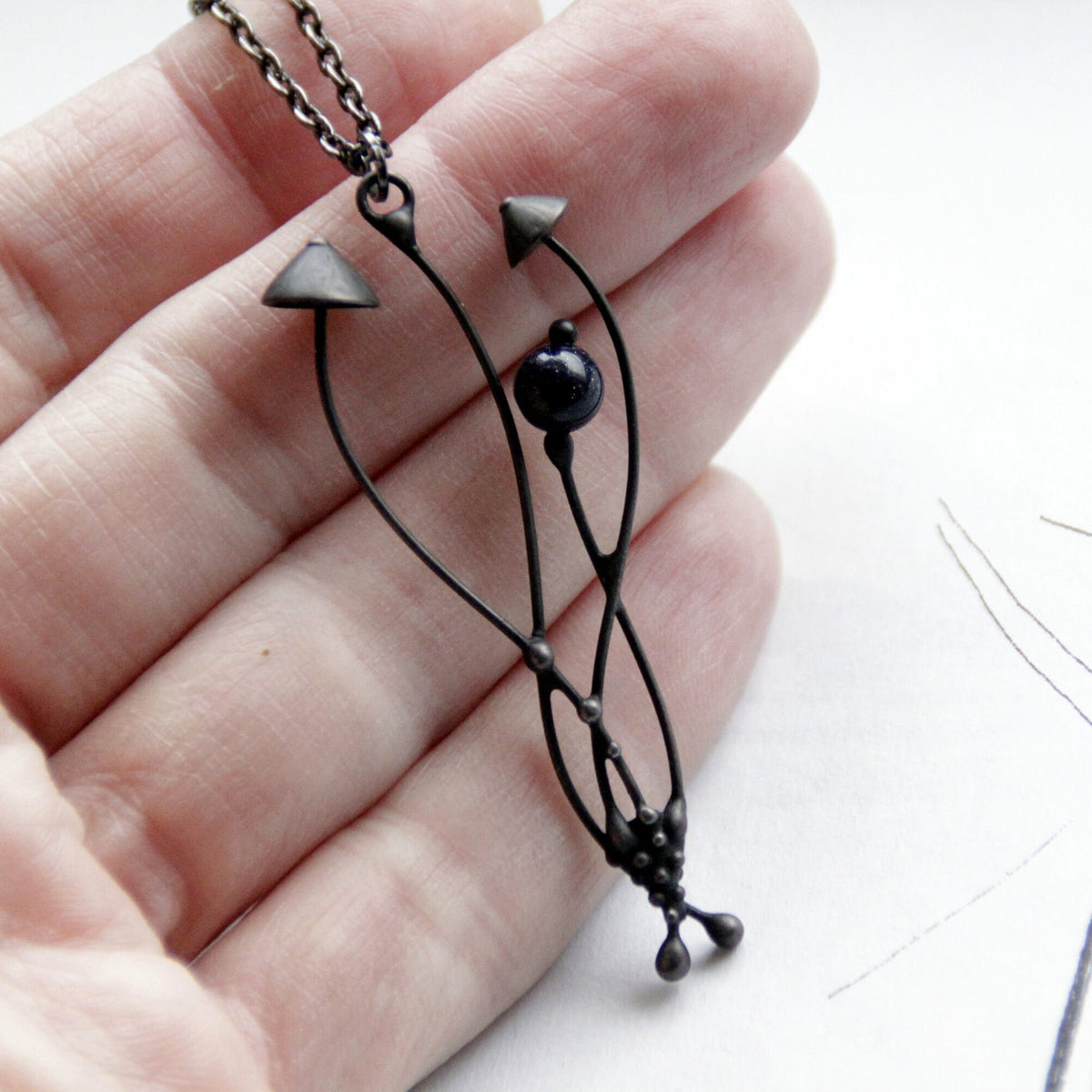 Black Aventurine Mushroom Necklace – Blackened Copper
