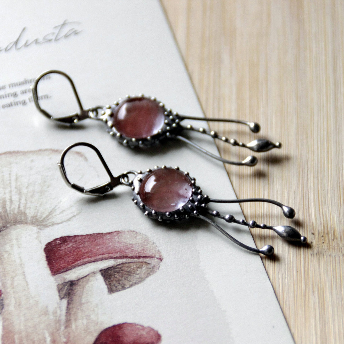 Oval Watermelon Quartz Jellyfish Earrings – Silver Tone