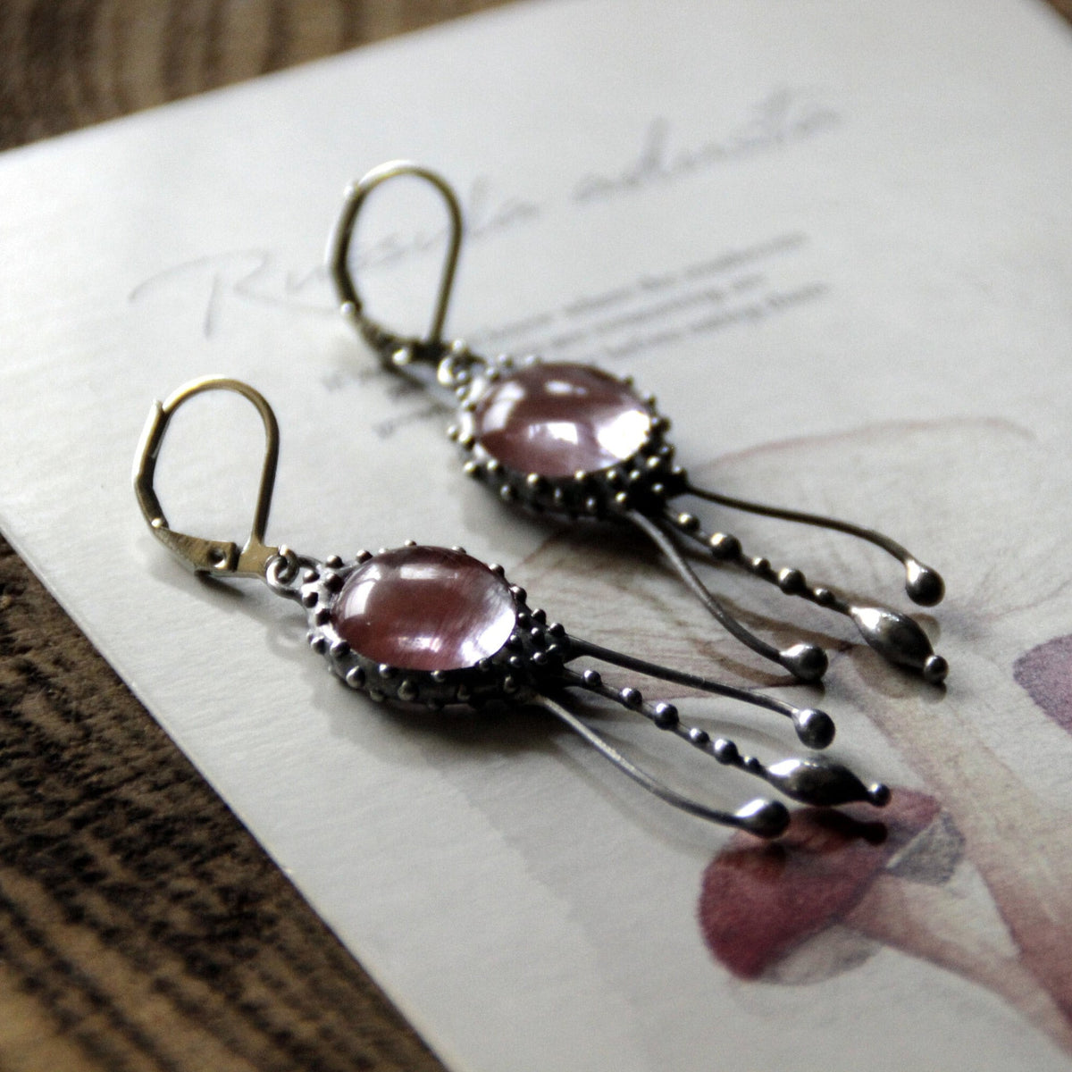 Oval Watermelon Quartz Jellyfish Earrings – Silver Tone