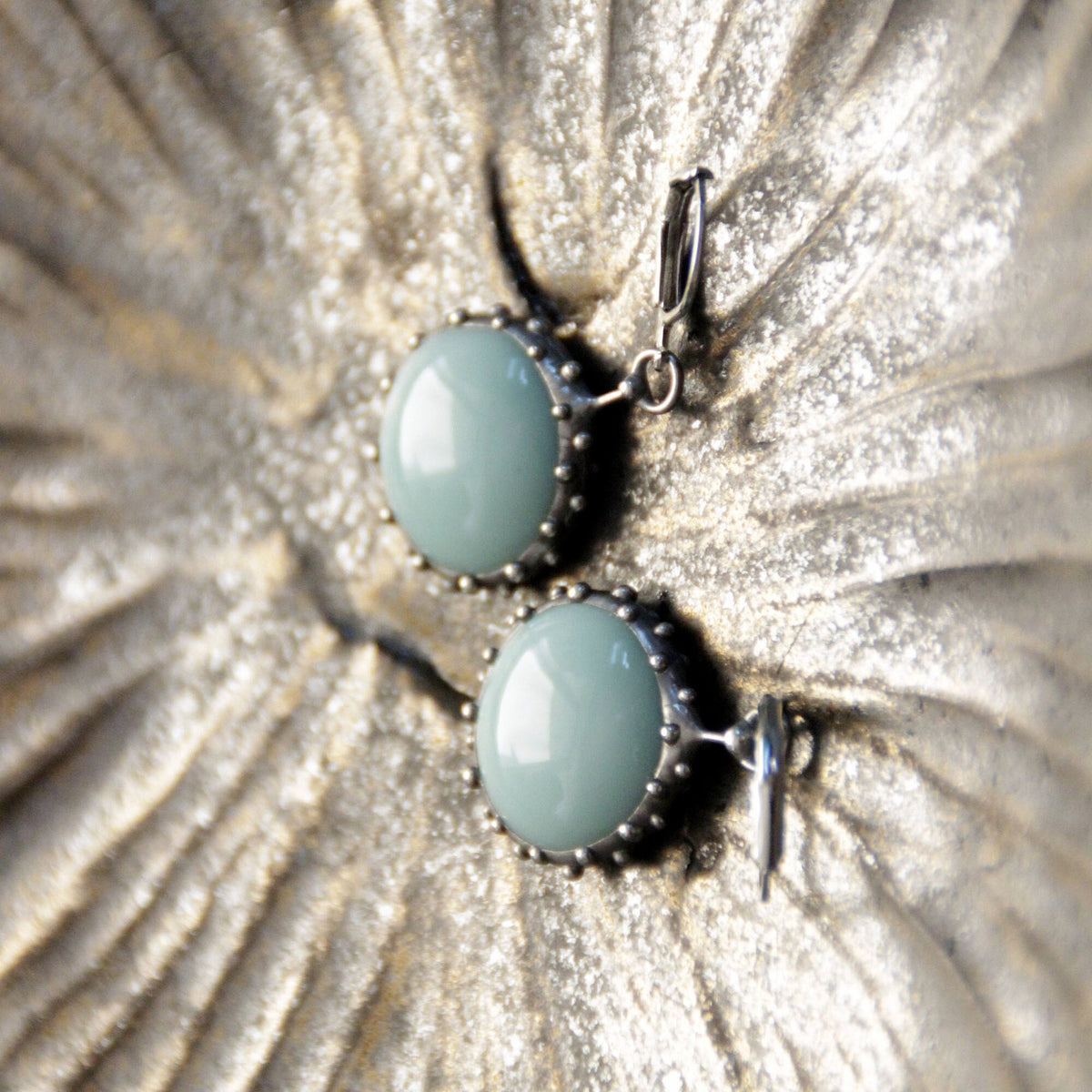 Turquoise Stained Glass Drop Earrings – Silver Tone