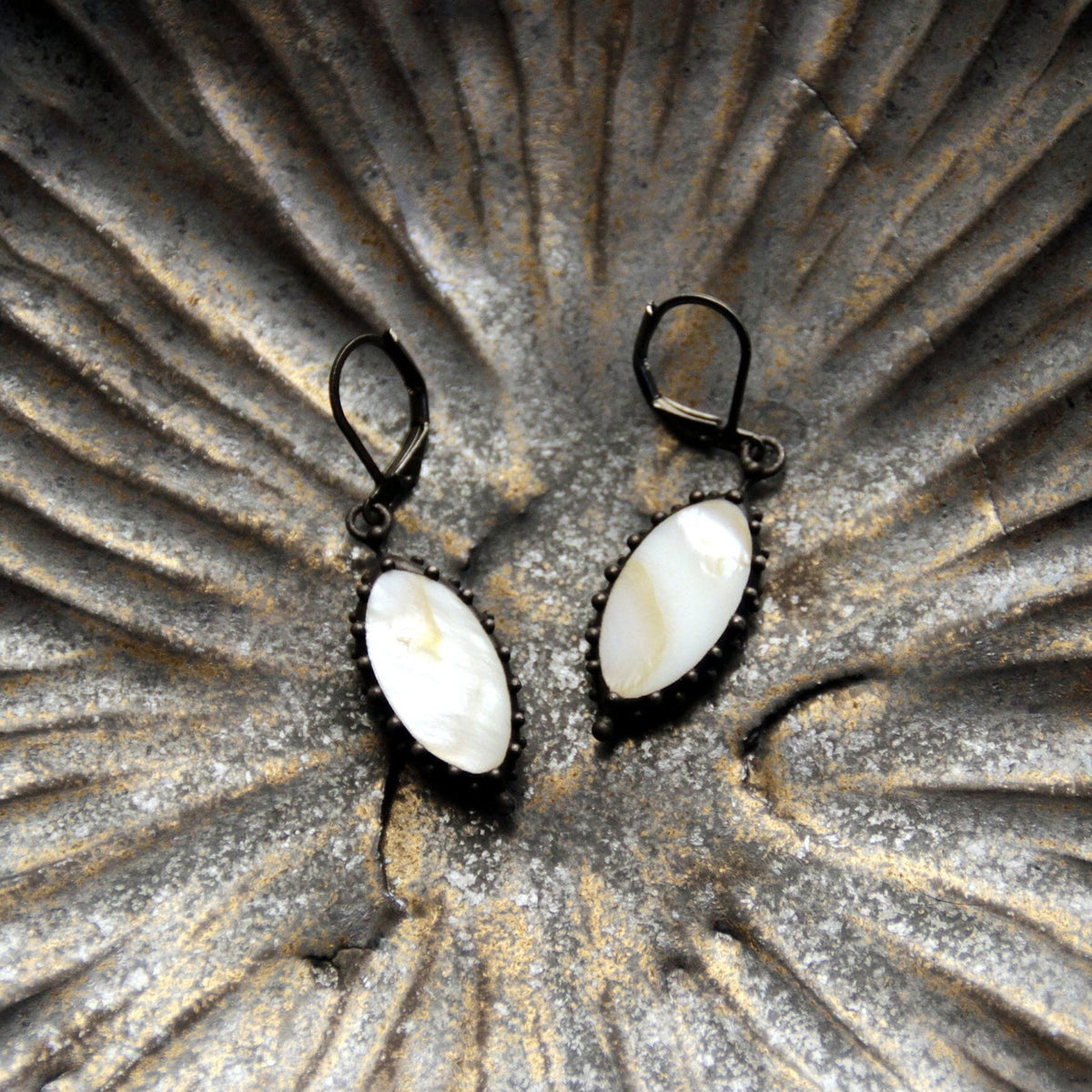 Mother of Pearl Oval Earrings – Blackened Copper