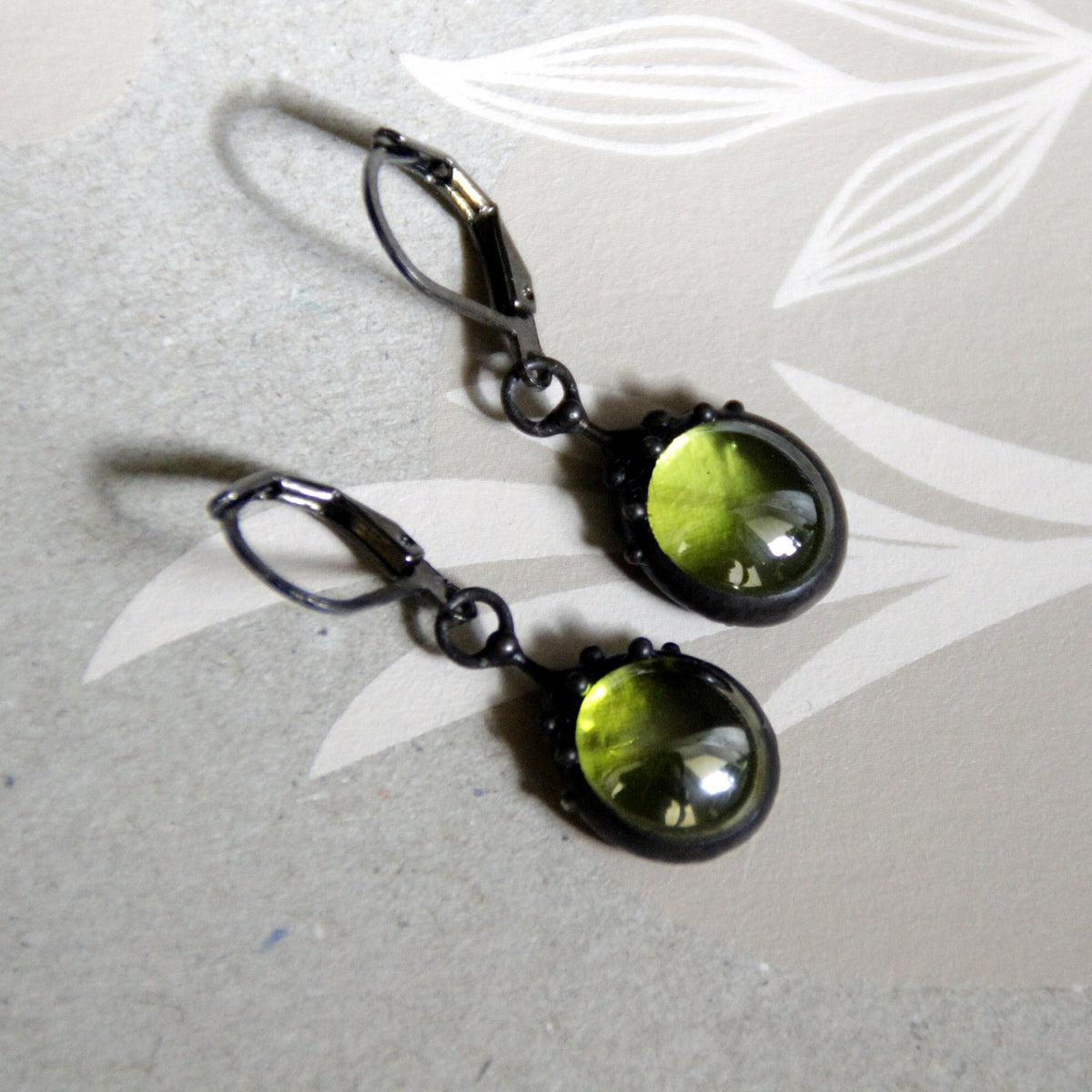 Green Stained Glass Drop Earrings – Blackened Copper