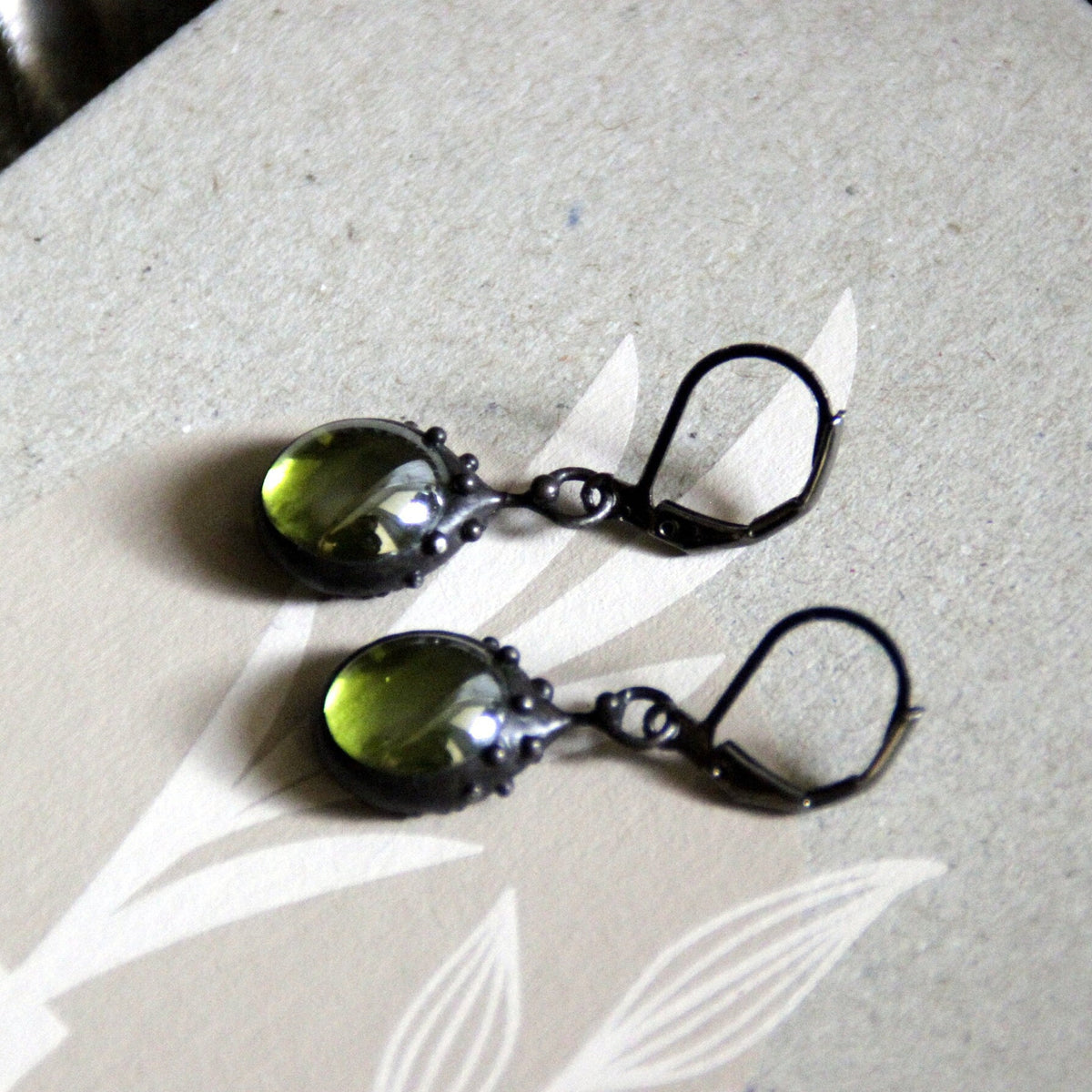 Green Stained Glass Drop Earrings – Blackened Copper