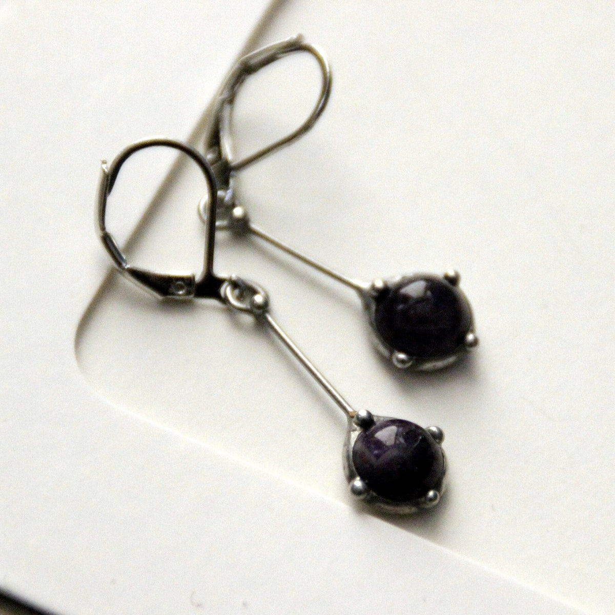 Amethyst Drop Earrings – Silver Tone