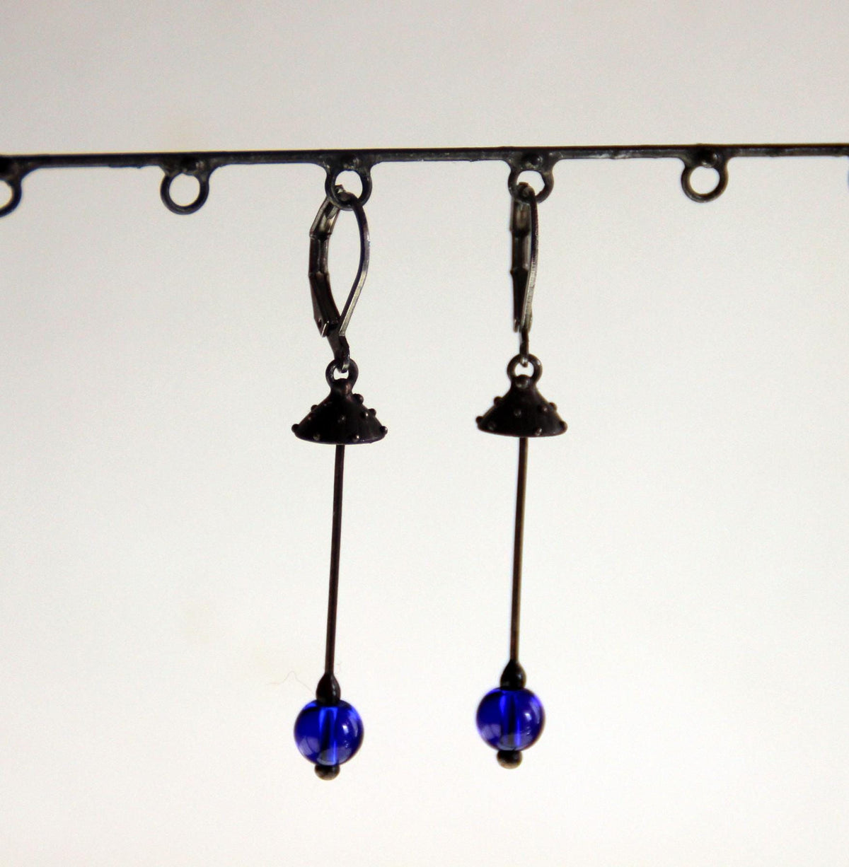 Blue Glass Amanita Mushroom Earrings – Blackened Copper