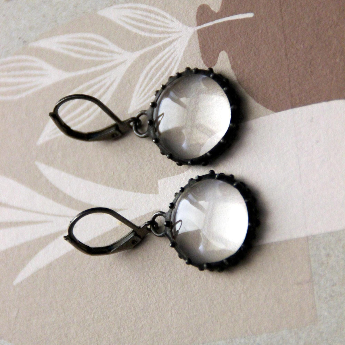 Clear Stained Glass Round Earrings – Blackened Copper