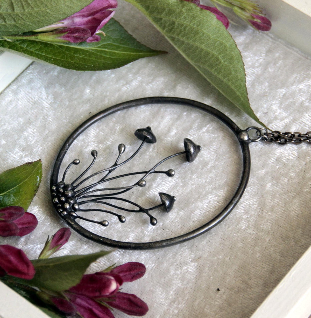 Three Mushroom Statement Necklace – Blackened Copper