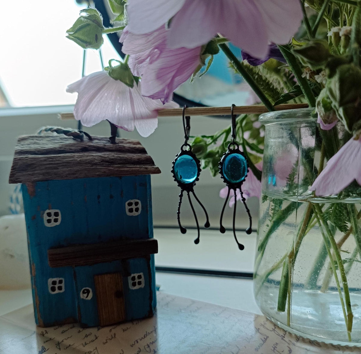 Blue Agate Jellyfish Earrings – Blackened Copper