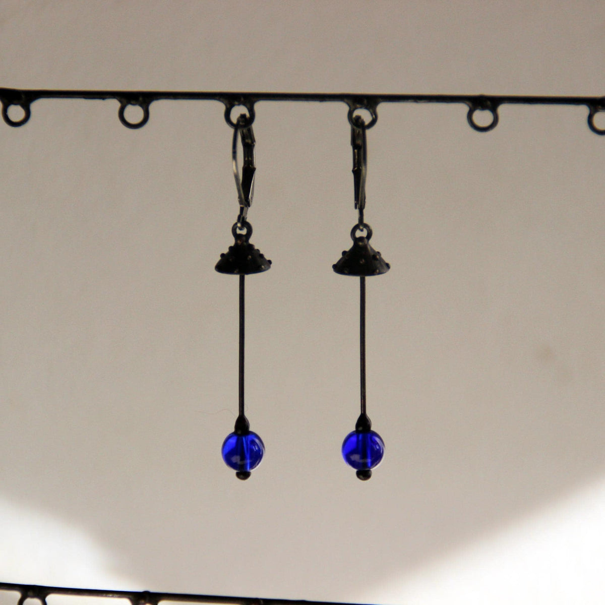 Blue Glass Amanita Mushroom Earrings – Blackened Copper
