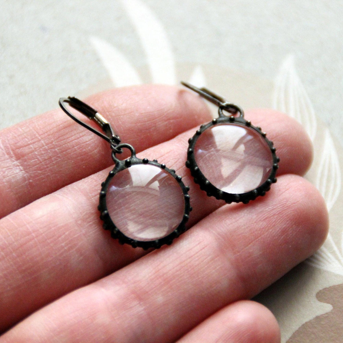 Clear Stained Glass Round Earrings – Blackened Copper